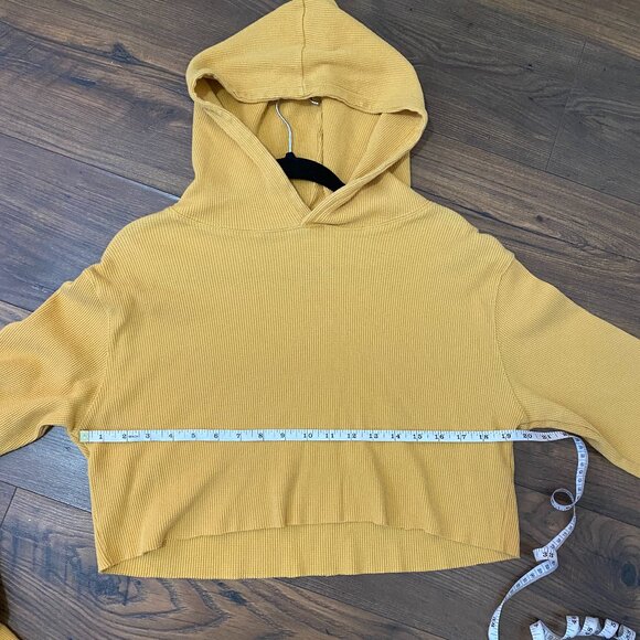 Mustard Cropped Hoodie, Waffle Fabric - Picture 3 of 7